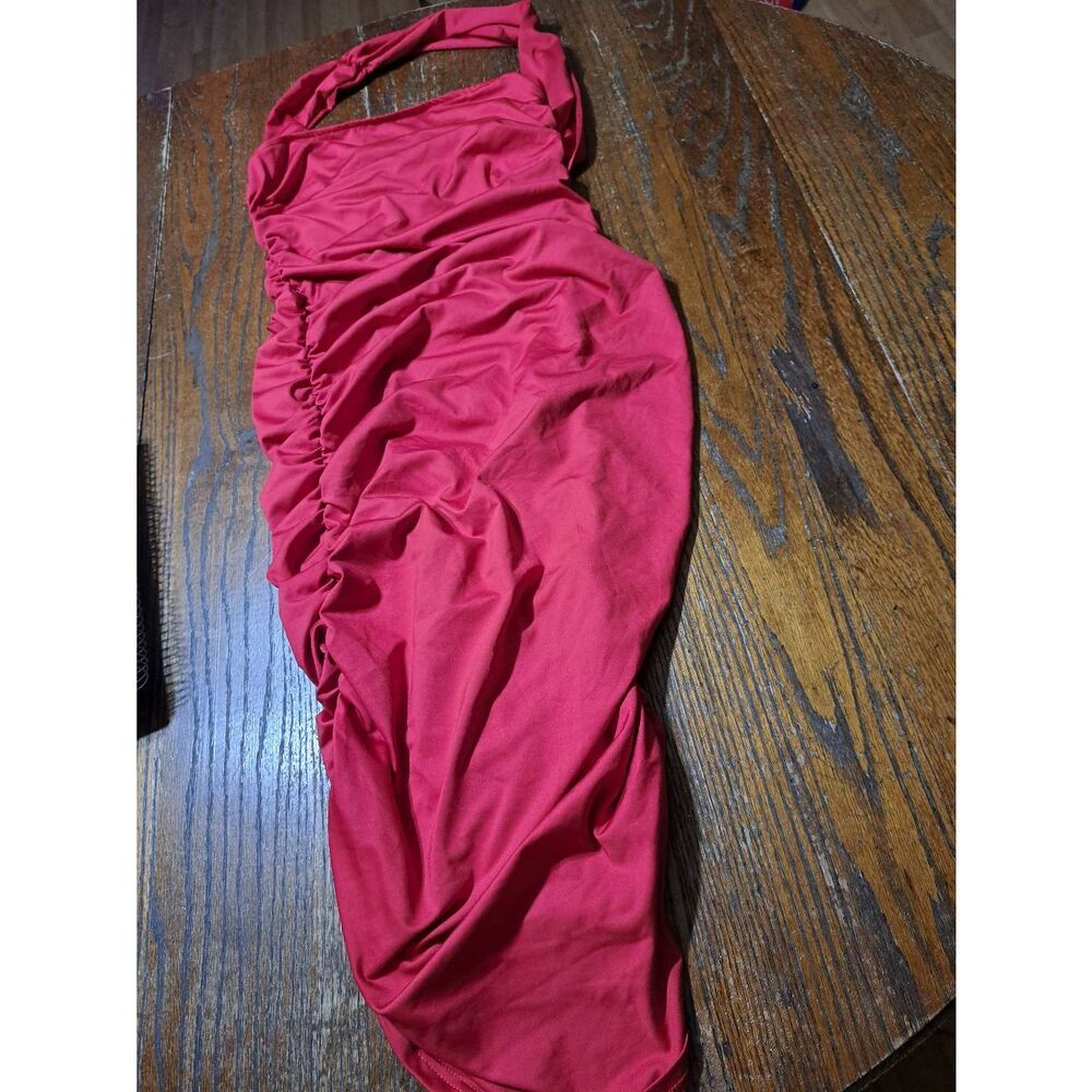 New Large Red Halter Sexy Ruched Bodycon Party Club Cocktail Evening Dress - Picture 3 of 3